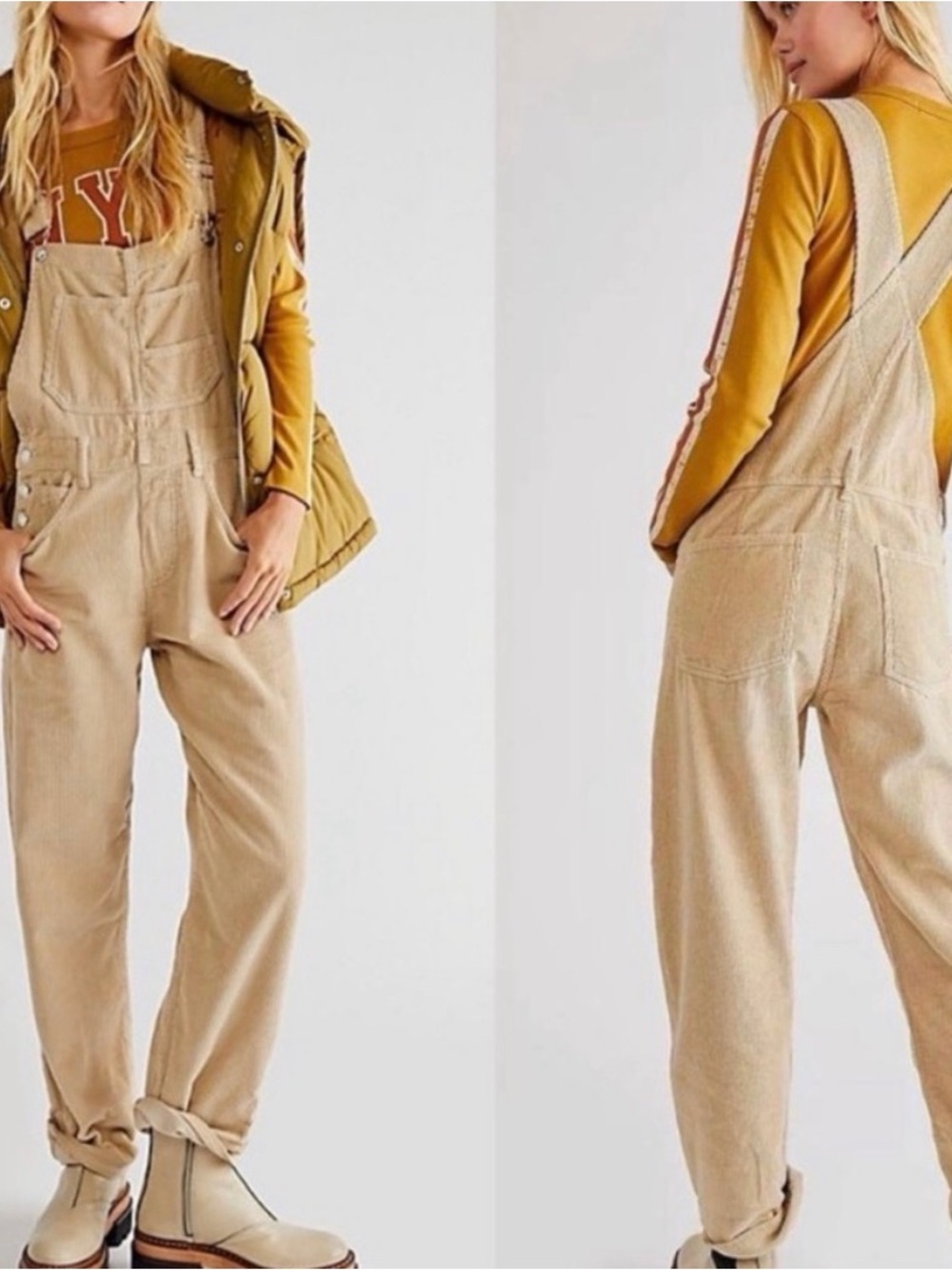 NWOT Free People Corduroy Overalls for Women - Beige